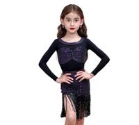 MEECHI Abbigliamento da Ballo Latino for Ragazze Body da Danza Scintillante | A Maniche Lunghe Con Paillettes Gonna Con Frange A Vita Alta Abiti Da Ballo Autunno Inverno For Bambini