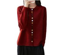 MEECHI Cardigan in Cashmere da Donna con Bottoni Colorati Elegante Maglione in Lana A Maniche Lunghe E Scollo Rotondo Capispalla Caldi Vintage for Autunno E Inverno(Red,L)