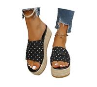 MEECHI Ciabatte da Donna con Punta Aperta E Motivo A Pois Sandali Espadrillas con Zeppa Vintage Scarpe da Spiaggia Casual Taglie Forti Eleganti Pantofole Estive for Feste/Matrimoni(Black,36 EU)