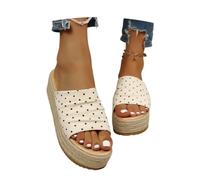 MEECHI Ciabatte da Donna con Punta Aperta E Motivo A Pois Sandali Espadrillas con Zeppa Vintage Scarpe da Spiaggia Casual Taglie Forti Eleganti Pantofole Estive for Feste/Matrimoni(White,40 EU)
