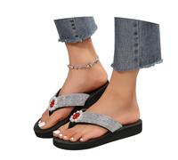 MEECHI Eleganti Sandali con Separatore delle Dita Infradito da Donna con Zeppa E Strass Pantofole Estive con Punta A Clip Ciabatte con Plateau in Eva Antiscivolo Scarpe Casual da Spiaggia(Red,39 EU)