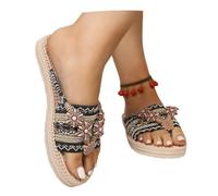 MEECHI Infradito Boho Sandali Separatori for Dita Vintage da Donna 2026 Scarpe da Spiaggia Piatte for Il Tempo Libero Ciabatte Estive Taglie Forti for Vacanze(Black,36 EU)