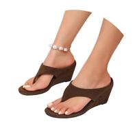 MEECHI Infradito con Zeppa da Donna Sandali retrò con Separatore delle Dita Pantofole Grandi in Pelle Scamosciata Scarpe da Spiaggia Boho for Il Tempo Libero Tacchi Alti Estate 2026(Brown,41 EU)