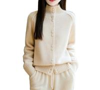 MEECHI Maglione in Cashmere da Donna Sweaters Caldo E Morbido for Autunno E Inverno Maglione in Lana Lavorato A Maglia con Collo Alto E Maniche Lunghe Pullover Oversize Casual da Donna(Beige,XL)