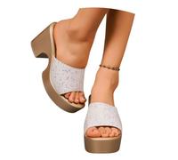 MEECHI Pantofole con Plateau E Tacco Largo Sandali da Donna con Paillettes