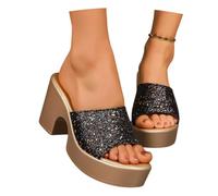 MEECHI Pantofole con Plateau E Tacco Largo Sandali da Donna con Paillettes