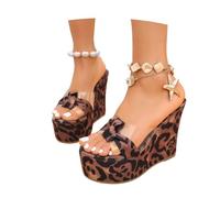 MEECHI Pantofole Estive con Zeppa Pantofole con Plateau alla Moda da Donna Ciabatte in Stoffa con Punta Aperta Sandali Vintage con Stampa Leopardata Comode Scarpe da Spiaggia