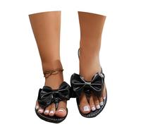 MEECHI Pantofole for Tempo Libero Sandali Piatti da Donna Pantofole Vintage con Punta A Clip E Fiocchi Infradito Estive in Pelle PU Scarpe da Spiaggia Boho Flip-Flops da Esterno(Black,40 EU)