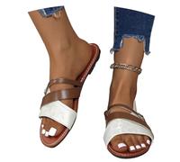 MEECHI Pantofole for Tempo Libero Sandali Piatti da Donna Pantofole Vintage con Punta A Clip E Fiocchi Infradito Estive in Pelle PU Scarpe da Spiaggia Boho Flip-Flops da Esterno(Brown,41 EU)