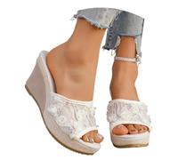 MEECHI Pantofole Peep Toe da Sposa Eleganti Sandali con Zeppa E Fiore in Pizzo Pantofole Casual for Interni Ed Esterni Comode Scarpe da Sera da 8,5 Cm Tacchi Alti Estivi da Donna(White,36 EU)
