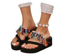 MEECHI Sandali Casual con Separatore delle Dita da Donna Infradito Bohemia con Nappe/Fiori Flip Flops Estive Ciabatte con Plateau Eva Scarpe da Spiaggia con Zeppa di Grandi Dimensioni(Fringes,38 EU)