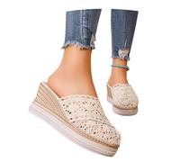 MEECHI Sandali Chiusi da Donna Pantofole Vintage con Fiori in Pizzo Bianco Ciabatte con Zeppa E Plateau 7 Cm Scarpe da Sera Eleganti Tacchi Alti Estivi Traspiranti(40 EU)