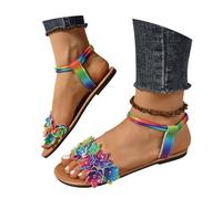 MEECHI Sandali Colorati con Fiori Sandali Piatti da Studente con Elastico Sandali Romani Estivi con Punta Aperta Scarpe da Spiaggia Casual da Donna di Grandi Dimensioni(37 EU)