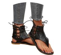 MEECHI Sandali con Separatore di Punta Infradito Piatte Leggere da Donna Sandals Gladiatore Vintage Sandali Clip-Toe in Pelle PU Estate 2026 Scarpe da Spiaggia Romane for Il Tempo Libero(Black,43 EU)