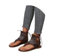 MEECHI Sandali con Separatore di Punta Infradito Piatte Leggere da Donna Sandals Gladiatore Vintage Sandali Clip-Toe in Pelle PU Estate 2026 Scarpe da Spiaggia Romane for Il Tempo Libero(Brown,38 EU)