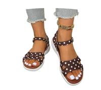 MEECHI Sandali con Zeppa da Donna 2026 Sandals Peep Toe con Motivo A Pois Sandali Piatti da Sposa Eleganti Scarpe da Spiaggia Estive Antiscivolo for Ufficio, Feste, Appuntamenti(Brown,36 EU)