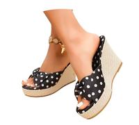 MEECHI Sandali con Zeppa da Donna A Pois Pantofole Estive con Fiocco Ciabatte con Plateau in Gomma Eleganti Scarpe da Sera Tacco Alto da Sposacon Punta Aperta, 10 Cm(Black,40 EU)
