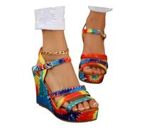 MEECHI Sandali con Zeppa da Donna Primavera-Estate 2026, Stampe Colorate,Sandali con Plateau E Punta Aperta con Fibbia, Scarpe da Sera in Pelle PU for Feste, Uffici(43 EU)
