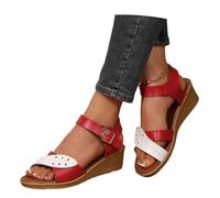 MEECHI Sandali con Zeppa Vintage Sandali A Punta Aperta da Donna Sandali for Piedi Larghi in Pelle PU Sandali Romani con Plateau in Gomma Scarpe Estive Casual da Spiaggia for L'outdoor(Red,41 EU)