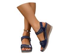 MEECHI Sandali con Zeppa Vintage Sandali da Donna A Punta Aperta Sandali Estivi Comodi for Piedi Larghi Scarpe da Spiaggia Impermeabili in Pelle PU for Esterni(Blue,43 EU)