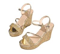 MEECHI Sandali da Sposa con Paillettes Sandali da Donna con Plateau E Zeppa di 10 Cm Tacchi Alti A Punta Aperta con Cinturino alla Caviglia Scarpe da Sera Taglie Forti Estate 2026(Gold,41 EU)