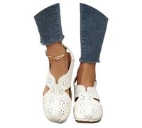 MEECHI Sandali da Trekking Chiusi da Donna Sandali Ortopedici con Supporto Plantare Scarpe Estive Cave in Pelle PU con Plantare Morbido Sandals retrò con Zeppa for Esterno(White,37 EU)