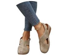 MEECHI Sandali da Trekking Chiusi da Donna Sandali Ortopedici con Supporto Plantare Scarpe Estive Cave in Pelle PU con Plantare Morbido Sandals retrò con Zeppa for Esterno(Beige,36 EU)