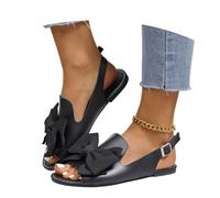 MEECHI Sandali Piatti da Donna Sandali da Sposa Eleganti con Fiocchi Scarpe da Spiaggia Boho for Il Tempo Libero Scarpe Estive Taglie Forti for Vacanza/Matrimonio(Black,39 EU)