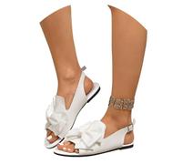 MEECHI Sandali Piatti da Donna Sandali da Sposa Eleganti con Fiocchi Scarpe da Spiaggia Boho for Il Tempo Libero Scarpe Estive Taglie Forti for Vacanza/Matrimonio(White,37 EU)