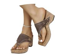 MEECHI Sandali retrò con Separatori for Dita 2026 Estate,Pantofole Clip-Toe con Punta Quadrata in Pelle PU da Donna Infradito Platform con Zeppa,Tacchi Alti da Sposa,36-43 Flip-Flops(Brown,38 EU)