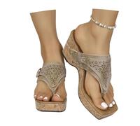 MEECHI Sandali retrò con Separatori for Dita 2026 Estate,Pantofole Clip-Toe con Punta Quadrata in Pelle PU da Donna Infradito Platform con Zeppa,Tacchi Alti da Sposa,36-43 Flip-Flops(Beige,39 EU)