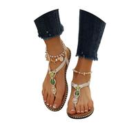 MEECHI Scarpe da Sposa Estive Sandali Eleganti da Donna con Separatore delle Dita Flip-Flops Piatti Sandali Romani Vintage con Fascia Elastica Infradito Boho Casual for Spiaggia/Vacanze(Beige,39 EU)