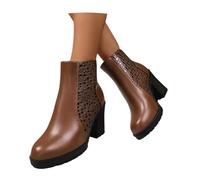 MEECHI Stivaletti Chelsea da Donna Stivali Corti con Tacco A Blocco E Cerniera Tacchi Alti retrò in Pelle PU Boots Biker con Plateau Scarpe alla Caviglia Antiscivolo Autunno Inverno(Brown,42 EU)