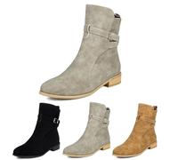 MEECHI Stivaletti con Fibbia Stivali Corti Chelsea da Donna Stivaletti in Pelle Scamosciata Vintage Ankle Boots Caldi Autunno Inverno 2025 Scarpe Casual Slip-on con Tacco Basso(Gray,39 EU)
