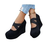 MEECHI Stivaletti con Plateau E Zeppa Stivali di Transizione Primaverili da Donna 2026, Stivaletti Vintage in Pelle Scamosciata con Elastico Scarpe alla Caviglia Stile Britannico(Black,43 EU)