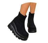 MEECHI Stivaletti con Zeppa Stivaletti in Pelle Scamosciata da Donna Stivali Corti Impermeabili con Plateau Ankle Boots con Cerniera Scarpe alla Caviglia Autunno Inverno(39 EU)