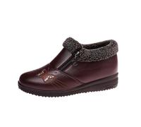 MEECHI Stivaletti Invernali Foderati in Peluche Stivaletti retrò da Donna con Ricamo Farfalla Stivali da Neve Impermeabili in Pelle PU Scarpe con Plateau in Cotone Antiscivolo for Esterno(Red,37 EU)