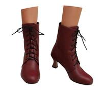 MEECHI Stivaletti Medievali da Donna Stivali Stringati in Pelle PU Stivaletti Vittoriani retrò Tacchi Alti 5,5 Cm Boots Biker Autunno Inverno Scarpe alla Caviglia Rinascimentali for Feste(Red,36 EU)