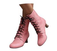 MEECHI Stivaletti Medievali da Donna Stivali Stringati in Pelle PU Stivaletti Vittoriani retrò Tacchi Alti 5,5 Cm Boots Biker Autunno Inverno Scarpe alla Caviglia Rinascimentali for Feste(Pink,37 EU)