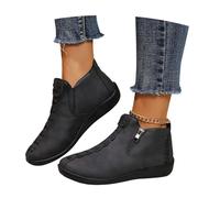 MEECHI Stivaletti Piatti Casual Stivali Corti retrò da Donna con Cerniera Stivaletti Impermeabili in Pelle PU Comodi Stivaletti da Lavoro Scarpe alla Caviglia Antiscivolo da Esterno(Black,38 EU)