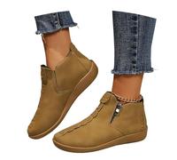 MEECHI Stivaletti Piatti Casual Stivali Corti retrò da Donna con Cerniera Stivaletti Impermeabili in Pelle PU Comodi Stivaletti da Lavoro Scarpe alla Caviglia Antiscivolo da Esterno(Brown,42 EU)