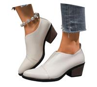 MEECHI Stivaletti Primavera 2026 Stivali Corti Moda da Donna con Punta Appuntita Eleganti Stivaletti Chelsea con Tacco Pumps in Stile Britannico for Feste, Scarpe alla Caviglia Casual(White,40 EU)