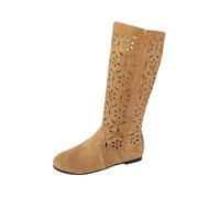 MEECHI Stivaletti Traforati da Donna Stivali da Cowboy Western retrò Stivaletti con Zeppa in Pelle Scamosciata Stivali A metà Polpaccio for Estate/Autunno(Brown,40 EU)