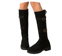 MEECHI Stivali Alti retrò Boots Lunghi Eleganti da Donna con Fibbia, Scarpe Invernali Calde Slip-on Stivali da Equitazione in Pelle Scamosciata Boots in Gomma Antiscivolo con Plateau(40 EU)