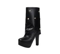 MEECHI Stivali Corti da Donna con Tacco A Blocco 2025 Stivali A metà Polpaccio con Rivetti Stivaletti in Pelle PU con Cerniera Laterale Stivaletti con Plateau Impermeabili Tacchi Alti(Black,39 EU)