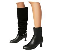 MEECHI Stivali Invernali Alti Fino al Ginocchio con Tacco Boots Lunghi da Donna in Pelle PU con Rivetti Stivali da Neve Caldi in Pelle Scamosciata con Cerniera Eleganti Tacchi Alti for Feste(42 EU)