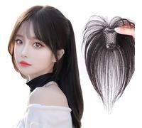 MEECHI Topper for Capelli Bangs for Donne con Capelli Diradati Pezzi di Capelli Umani Veri al 100% Clip Base in Seta nel Parrucchino for Capelli Estensioni dei Capelli Neri da 22 Cm Parrucca