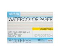 MEEDEN Blocco di carta per acquerelli - 100% cotone Blocco di carta per acquerelli con 20 fogli, 140lb/300gsm, carta da stampa artistica senza acidi per acquerello, gouache, inchiostro e altro, 38 x