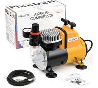 MEEDEN Compressore per Aerografo 1/5HP Monopistone - Autostop Termico, Silenzioso (47dB), con Regolatore, Trappola Acqua, Supporto e Tubo Aria 1/8" per Modellismo, Tatuaggi & Graffiti