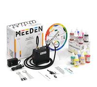 MEEDEN Kit aerografo con mini compressore d'aria portatile, pistola aerografo a doppia azione con alimentazione a gravità, kit di pulizia a 12 colori aerografo per la pittura di modelli - Nero